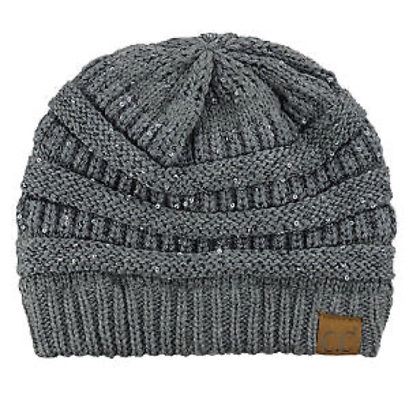 C.C Winter Knitted Beanie w/ Sequins - Light Grey - Picture 4 of 10